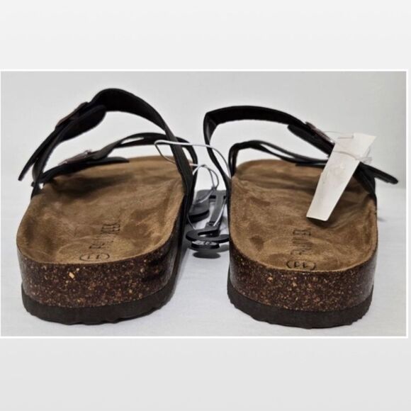 New Falls Creek Shoes Womens Sandals Dark Brown Straps Buckles Slip On Size 11 - Picture 9 of 15